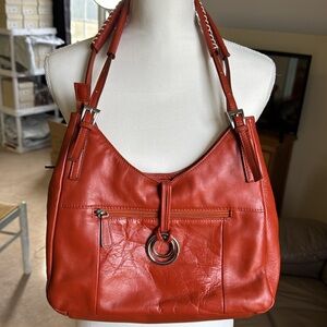 Vera Pelle Deep Orange Leather Hobo Bag